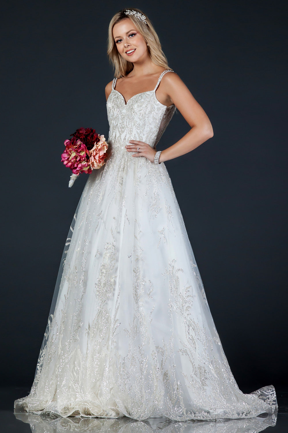Aspeed Design -MS0004 Lace Applique Beaded A-Line Bridal Gown