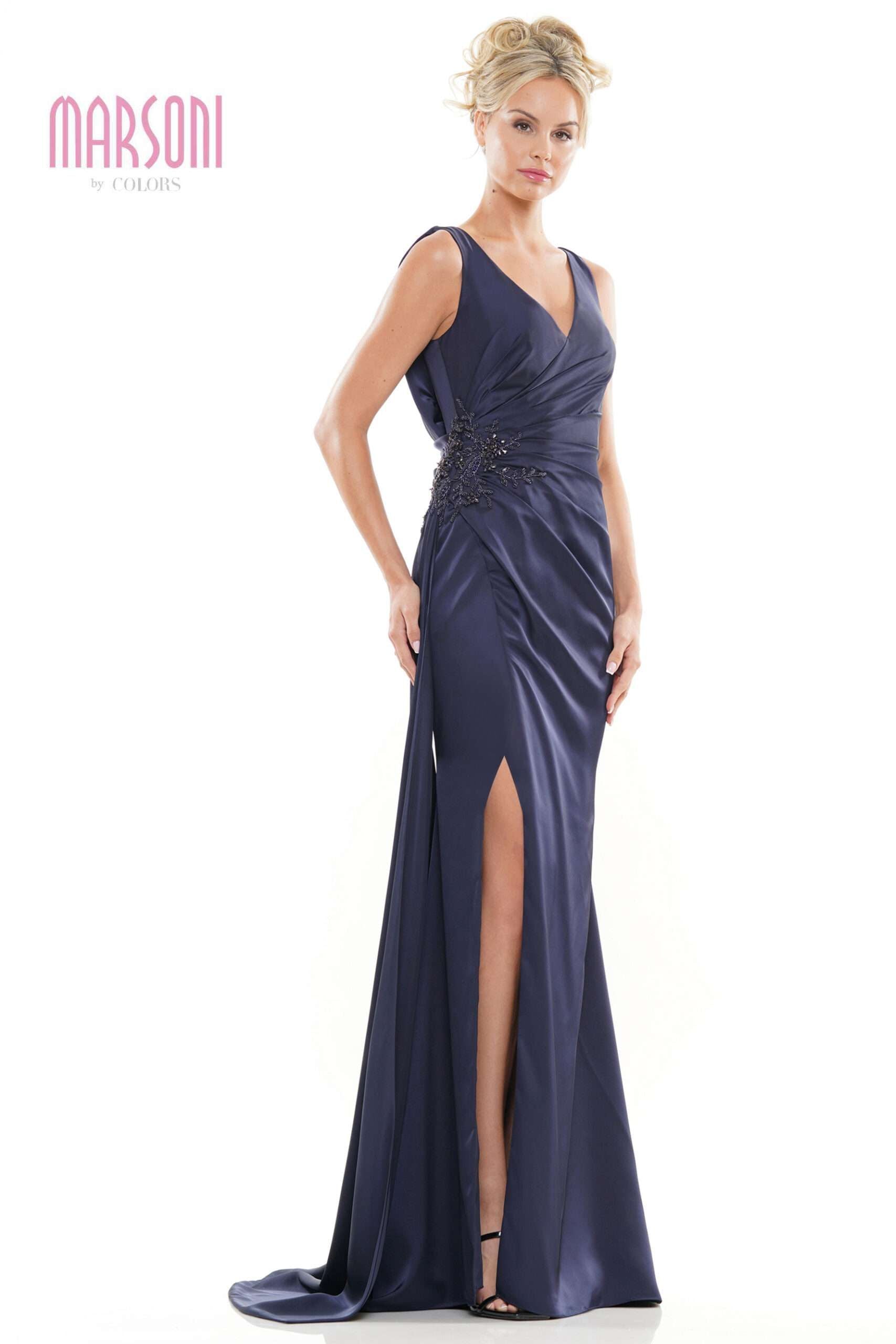 Marsoni by Colors -MV1246 Satin Crape V-Neck Dress