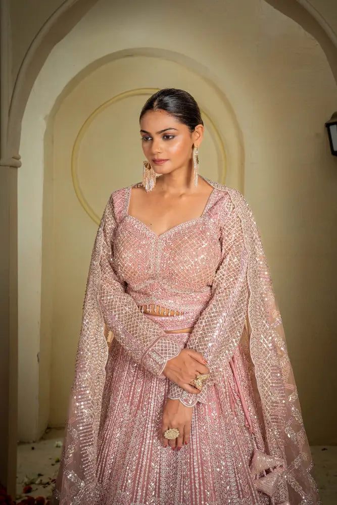 MyFashion -KLS-1151 Pink Net Lehenga With Handtouch Embroidery For A Luxe Look
