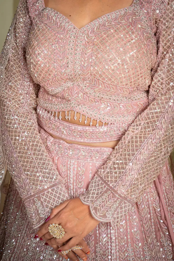 MyFashion -KLS-1151 Pink Net Lehenga With Handtouch Embroidery For A Luxe Look