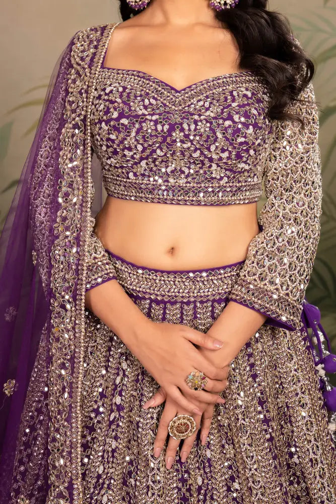 MyFashion -KLS-1161 Purple Net Lehenga With Dupatta Featuring Intricate Mirror Jarkan
