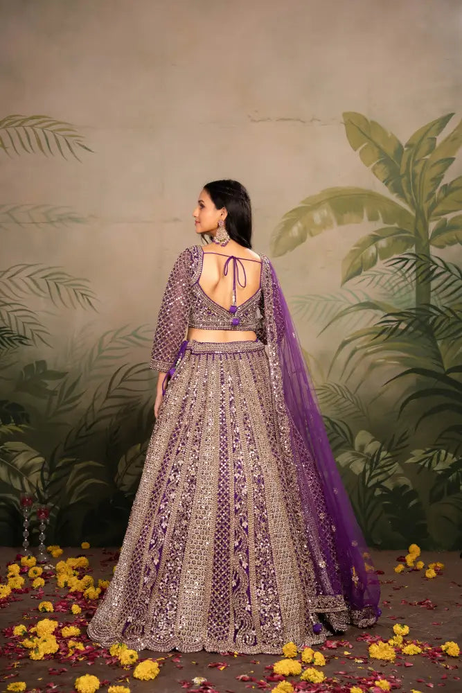 MyFashion -KLS-1161 Purple Net Lehenga With Dupatta Featuring Intricate Mirror Jarkan