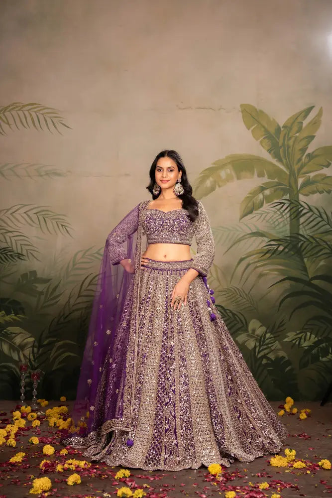 MyFashion -KLS-1161 Purple Net Lehenga With Dupatta Featuring Intricate Mirror Jarkan