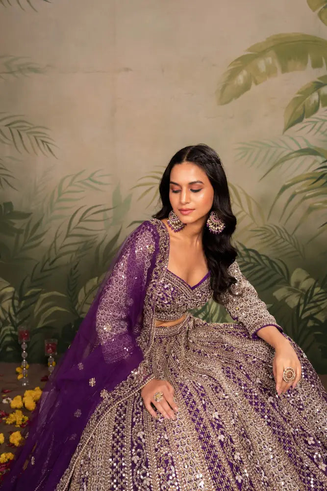 MyFashion -KLS-1161 Purple Net Lehenga With Dupatta Featuring Intricate Mirror Jarkan