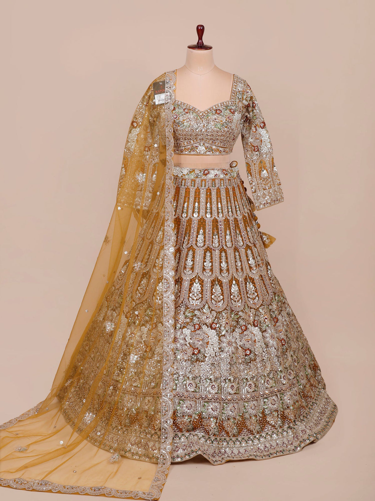 MyFashion KLS-2123 Mustard Golden Flair Net Lehenga with Jarkan & Thread