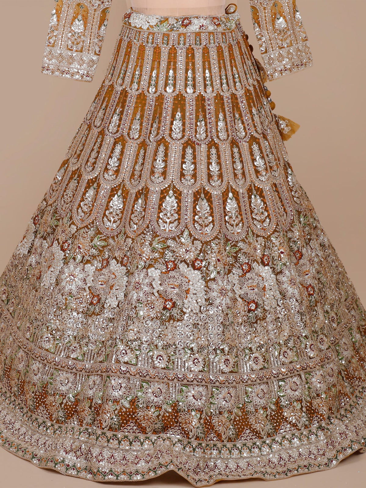 MyFashion KLS-2123 Mustard Golden Flair Net Lehenga with Jarkan & Thread