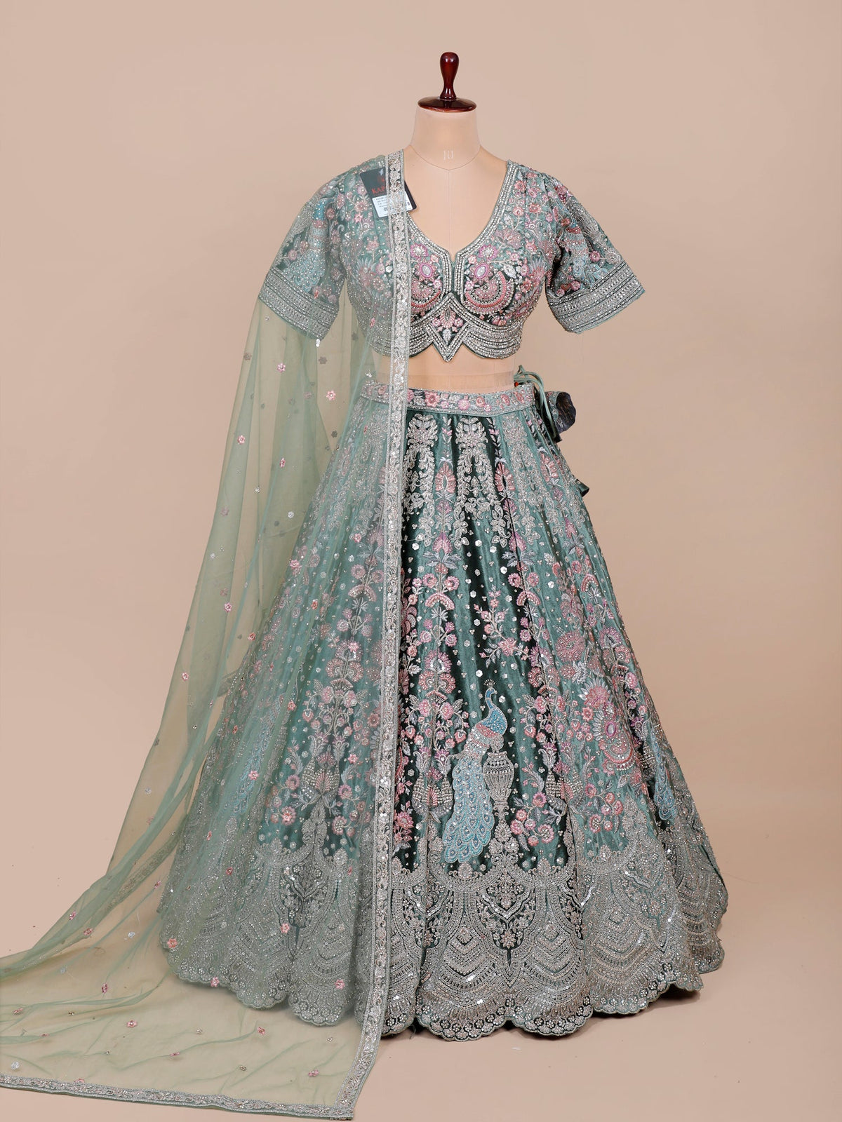 MyFashion KLS-2127 Sage Green Multi-Thread Velvet Lehenga with Jarkan Work
