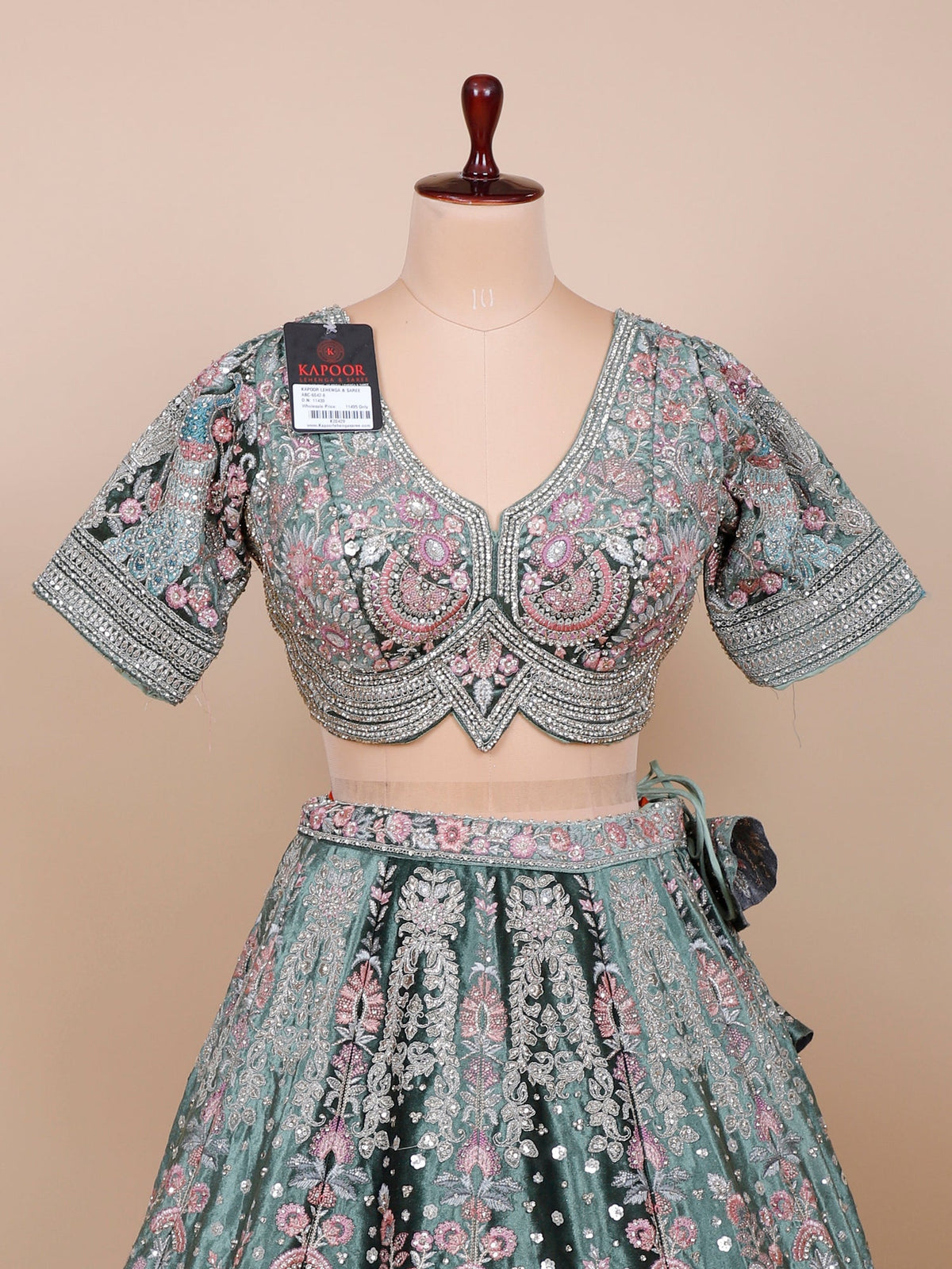 MyFashion KLS-2127 Sage Green Multi-Thread Velvet Lehenga with Jarkan Work