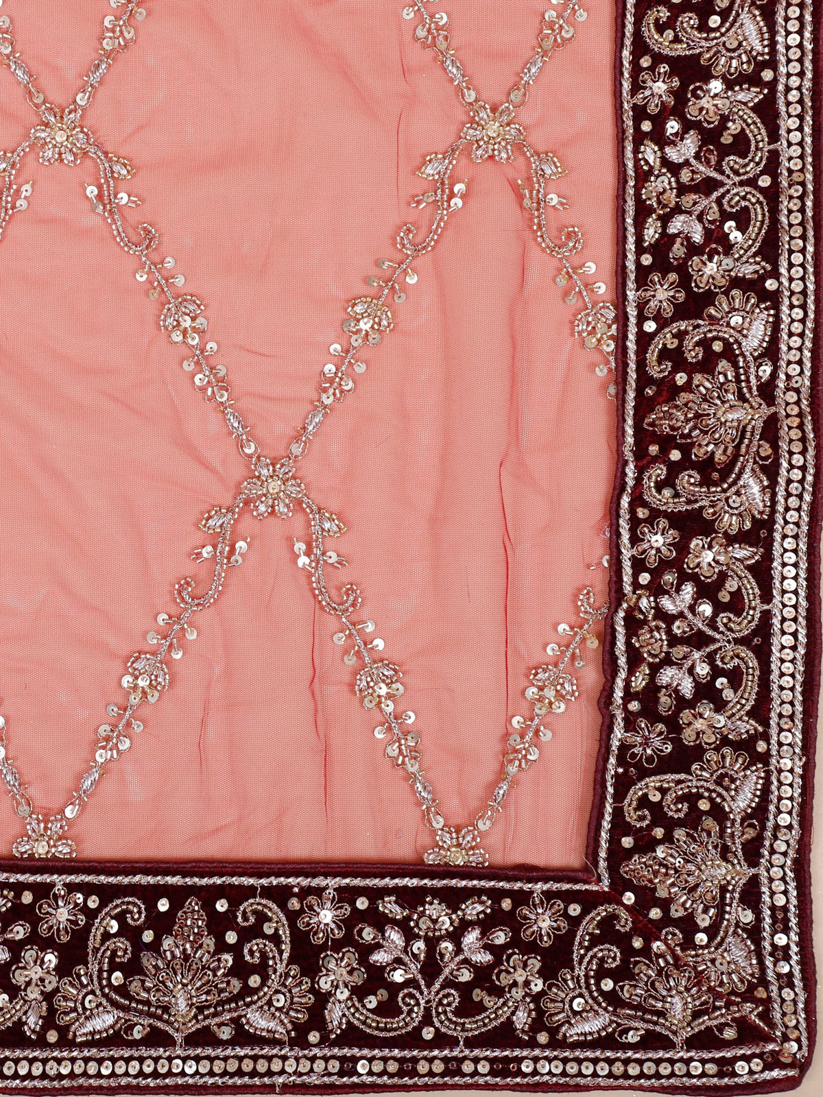 MyFashion KLS-2152 Maroon Majesty Peplum Velvet Lehenga with Jarkan Diamond