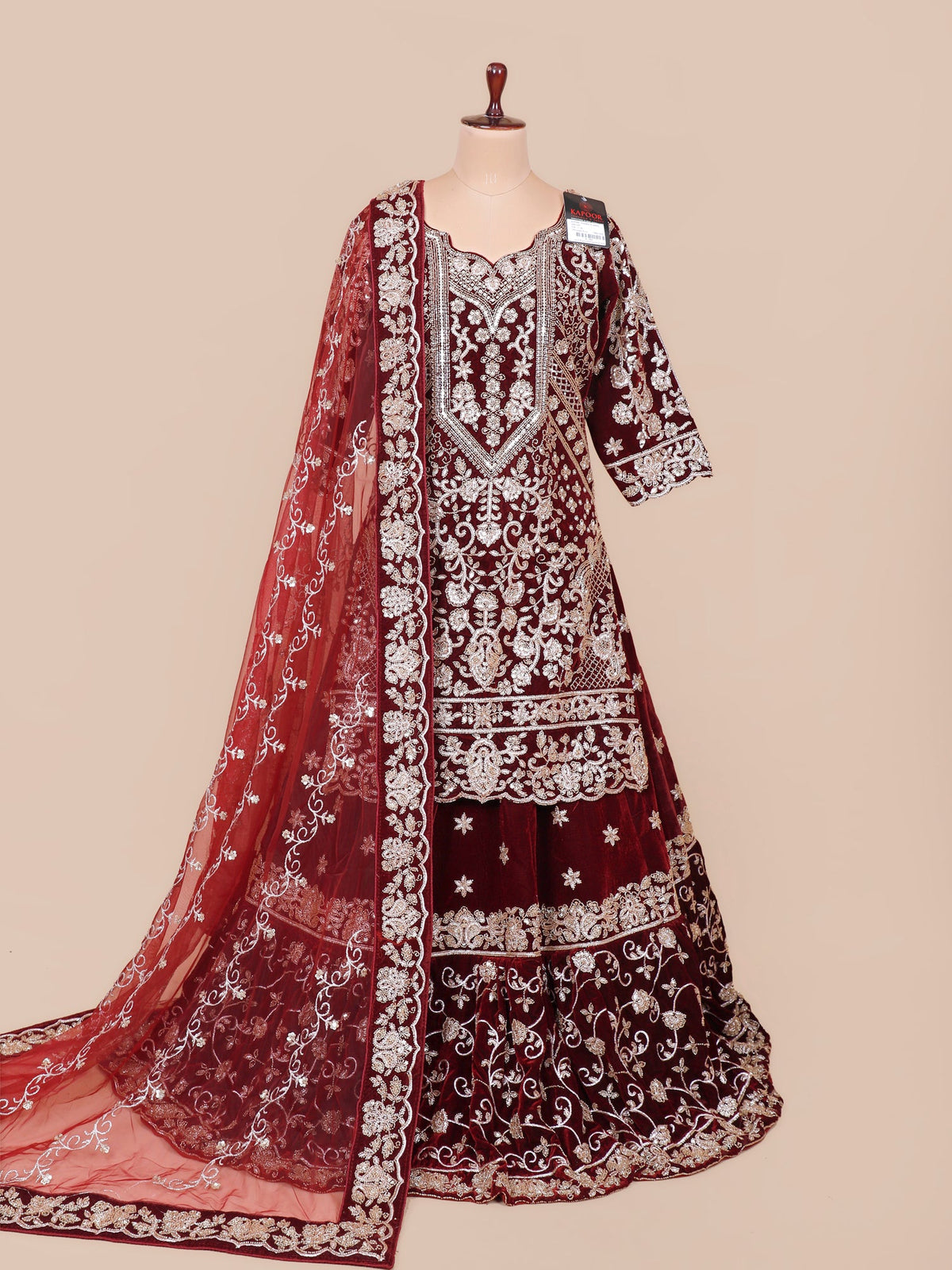 MyFashion KLS-2153 Velvet Maroon Eleganza Peplum Lehenga with Premium Diamond