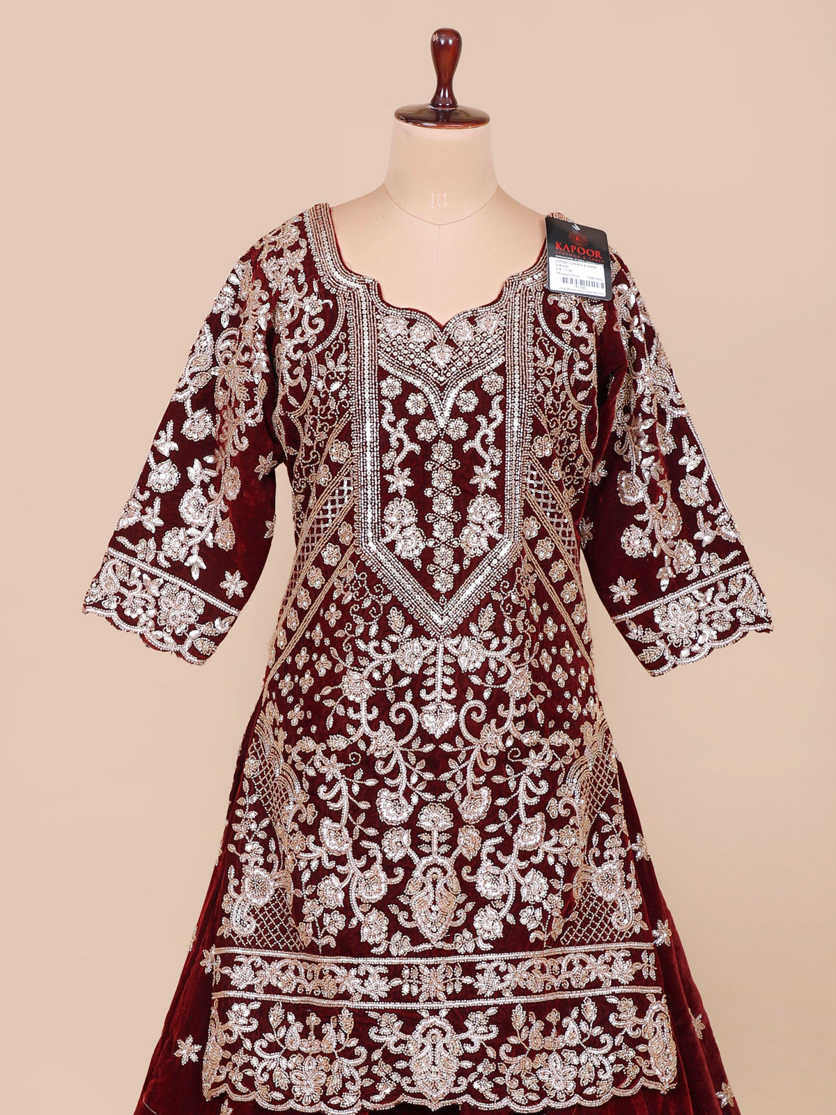 MyFashion KLS-2153 Velvet Maroon Eleganza Peplum Lehenga with Premium Diamond