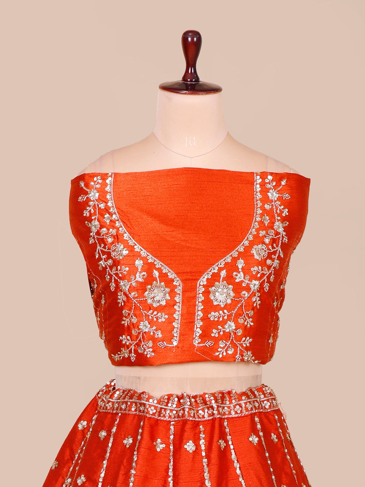 MyFashion KLS-2159 Rust Orange Silk Lehenga Adorned with Thread & Jarkan