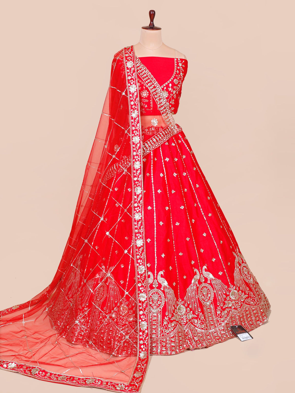 MyFashion KLS-2161 Red Heritage Crown Premium Embroidered Silk Lehenga