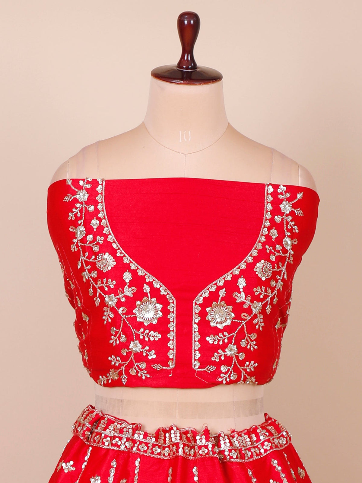 MyFashion KLS-2161 Red Heritage Crown Premium Embroidered Silk Lehenga