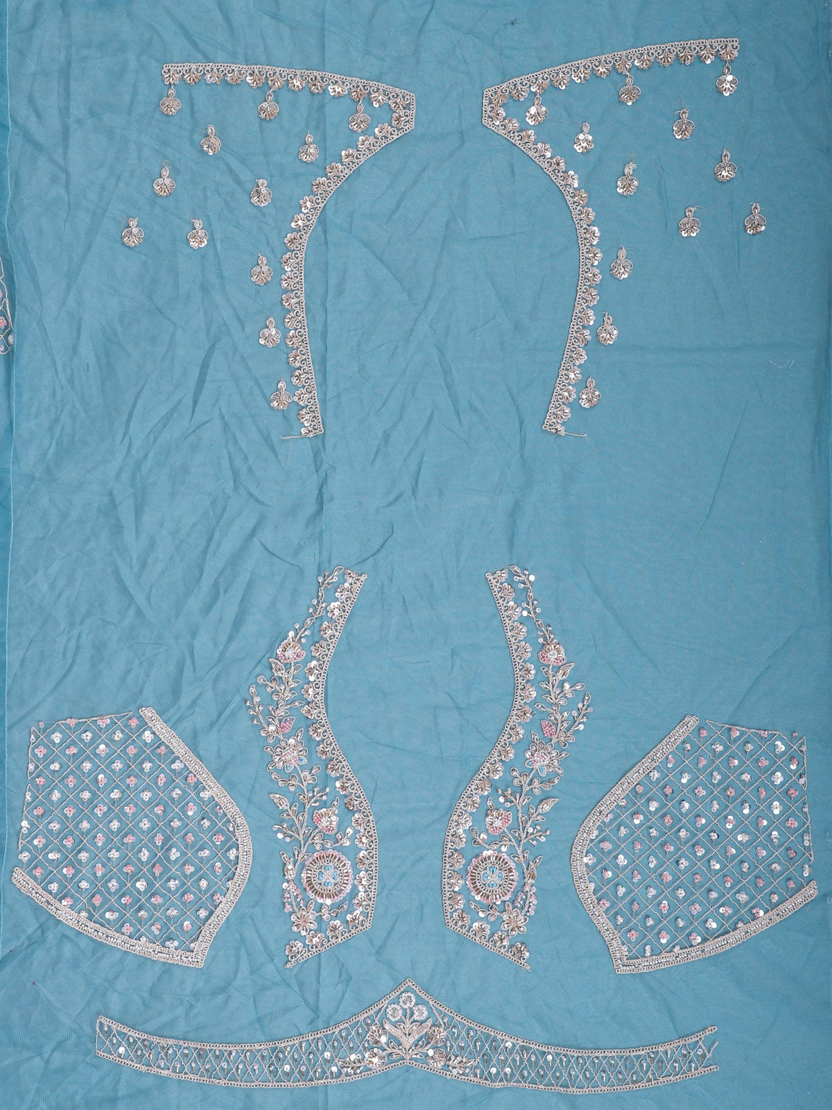 MyFashion KLS-2163 Sky Blue Dream Net Lehenga with Thread Embroidery & Jarkan Diamond