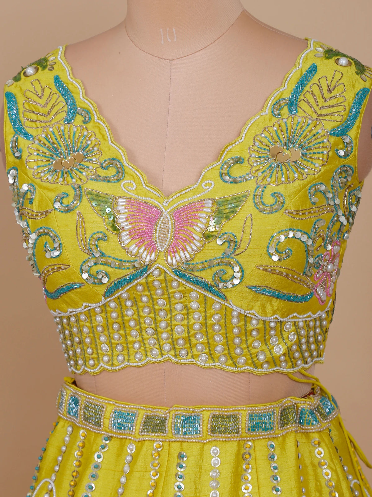 MyFashion KLS-2697 Yellow Silk Noorafza Pearl Moti lehenga