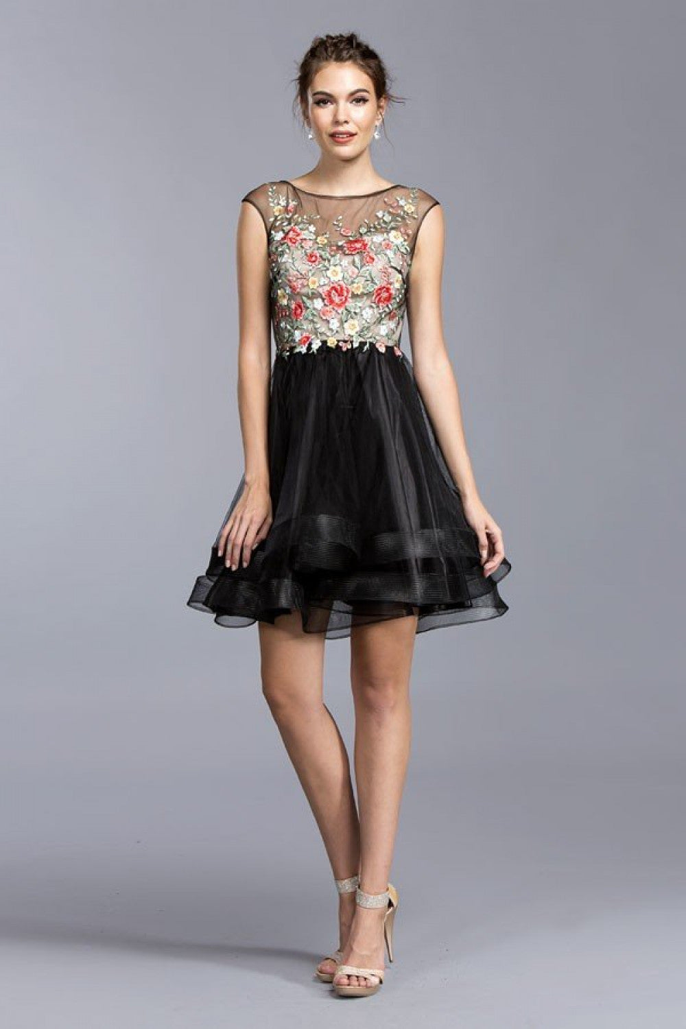 Aspeed Design -S1922 Embroidered A-Line Short Cocktail Dress