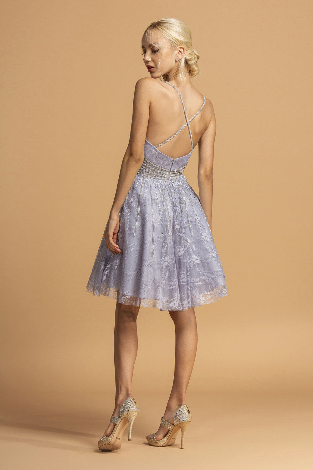 Aspeed Design -S2121 Embellished Beaded A-Line Short Dress