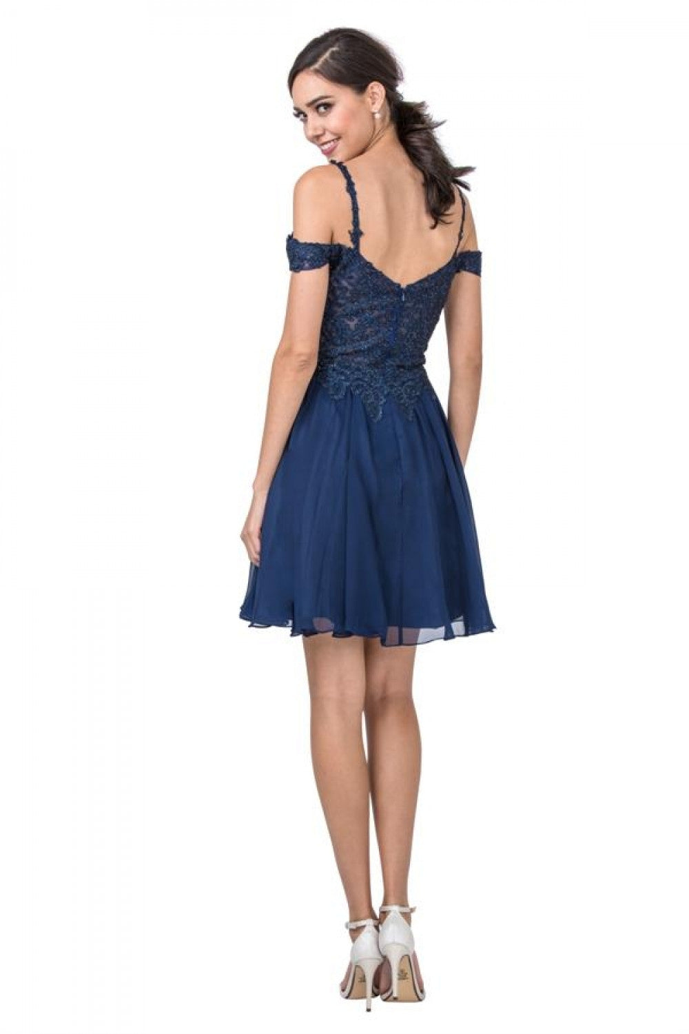 Aspeed Design -S2305 Cold Shoulder Embroidered Short Dress