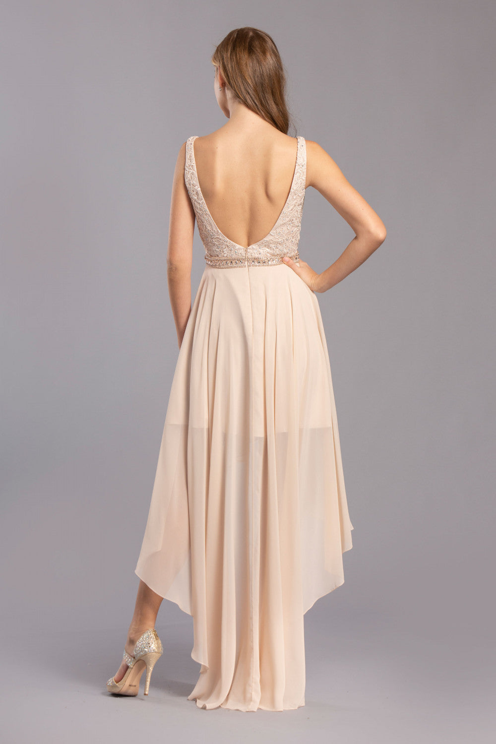 Aspeed Design -S2330 V-Neck Embellished High Low Dress
