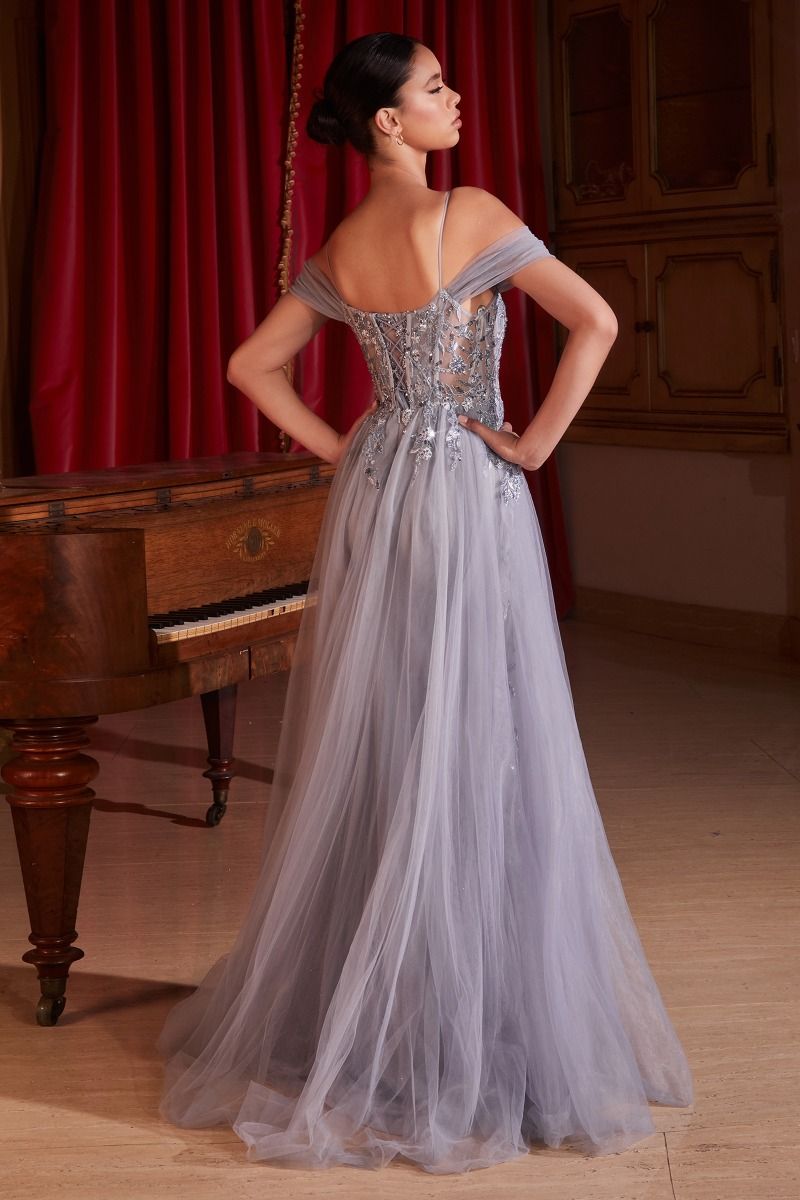 Cinderella Divine -SF009 Embellished Off Shoulder Fitted A-Line Dress