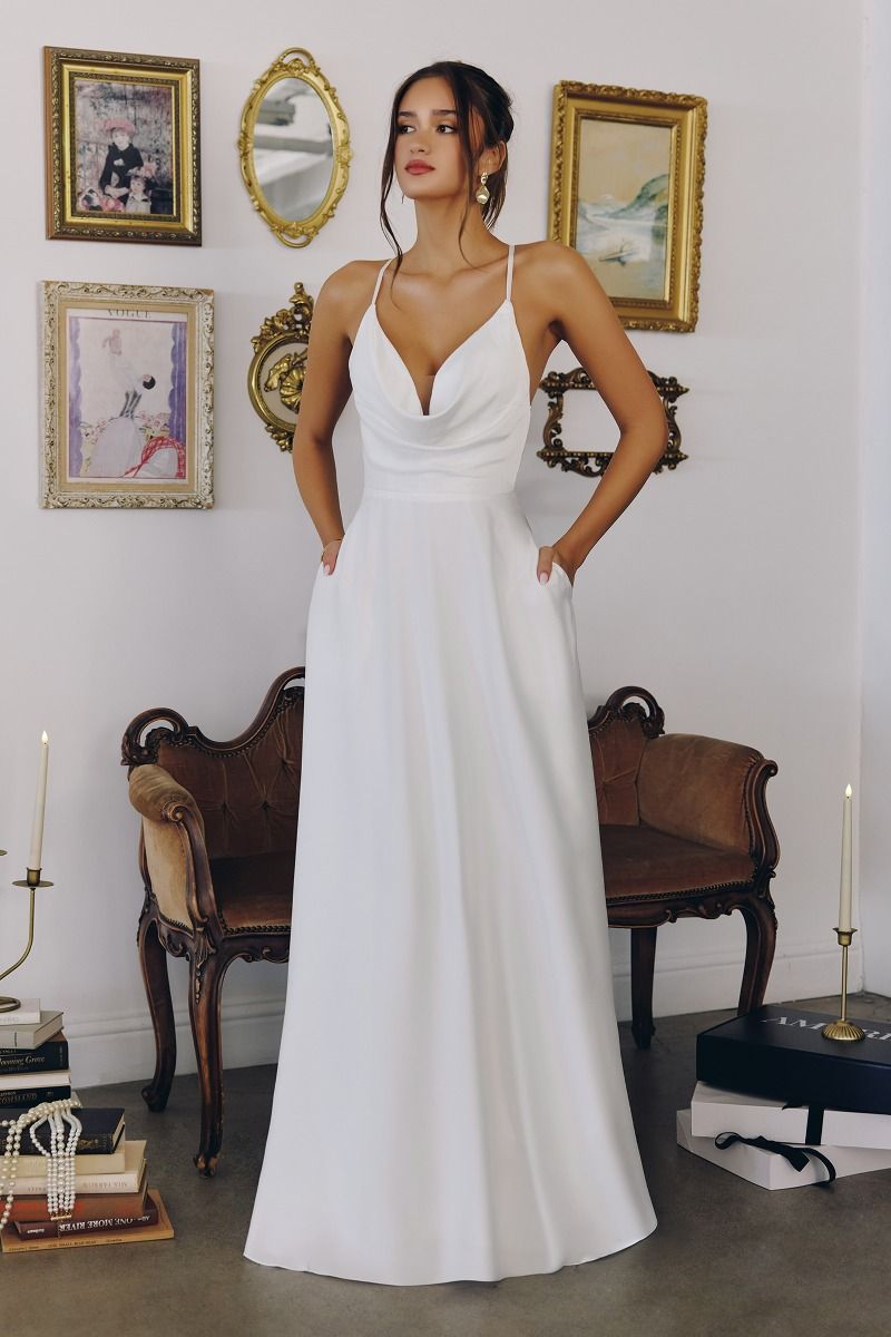 Amoris -T714W Satin Cowl A-line Gown