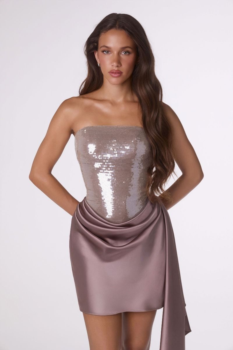 Amoris -T734 Sequin Fitted Short Strapless Dress