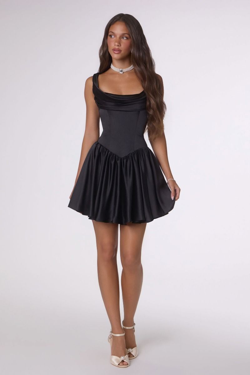Amoris -T735 Satin Short Sleeveless A-line Dress