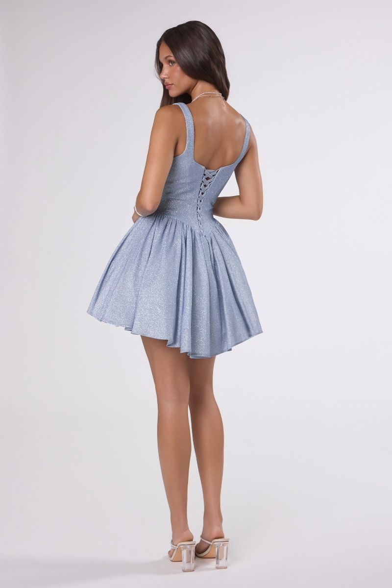 Amoris -T738 Glitter Square Short Sleeveless Dress