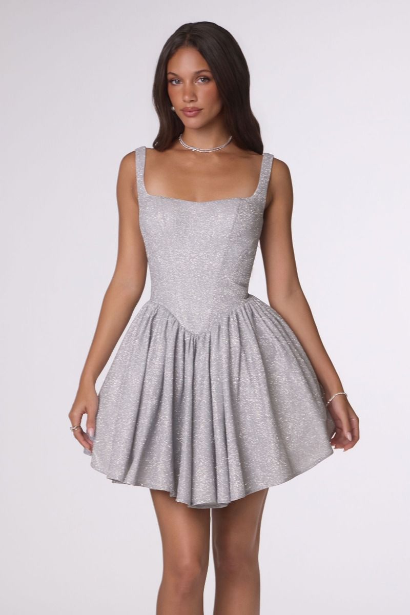 Amoris -T738 Glitter Square Short Sleeveless Dress