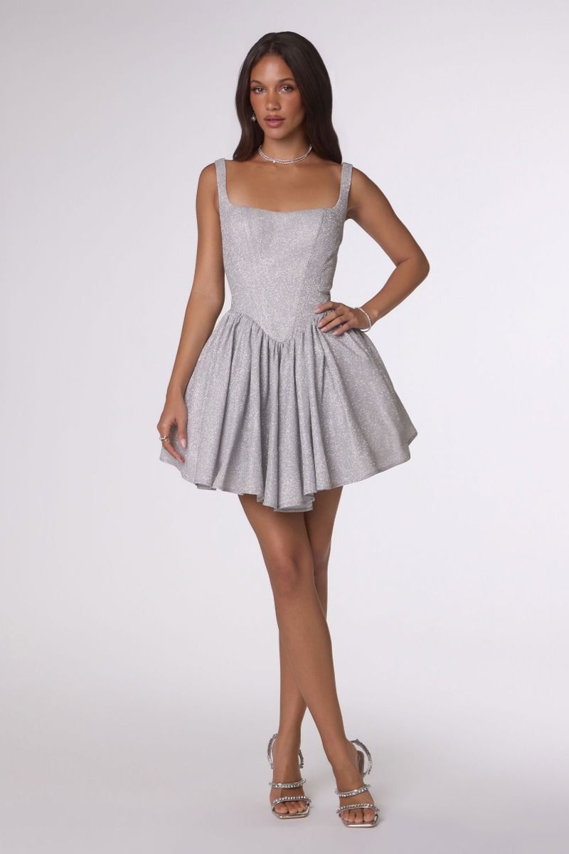 Amoris -T738 Glitter Square Short Sleeveless Dress
