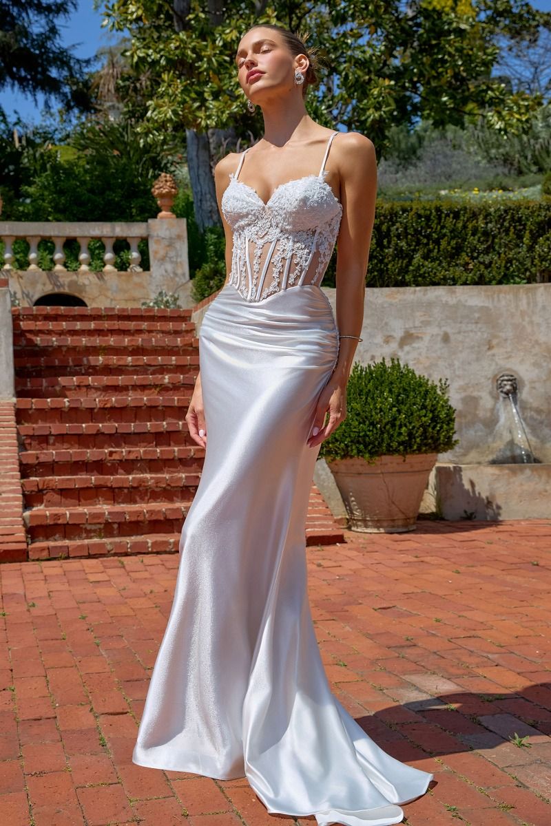 Amoris -T819W Beaded Short Sleeve A-line Gown