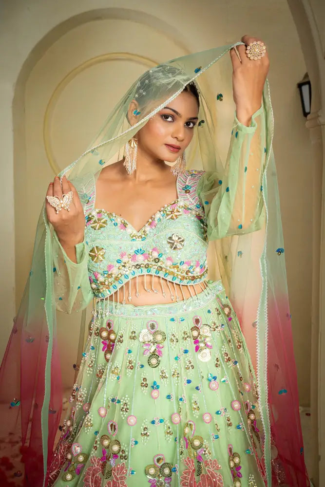 MyFashion -KLS-1149 Pista Net Lehenga With Artisan Handcrafted Designs