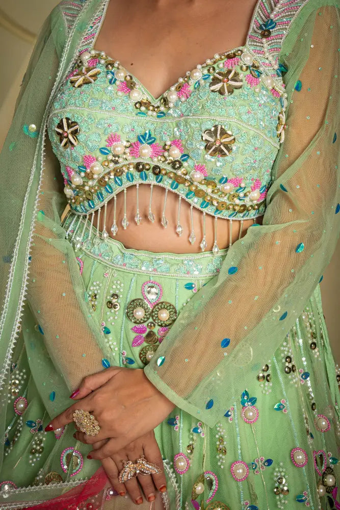 MyFashion -KLS-1149 Pista Net Lehenga With Artisan Handcrafted Designs