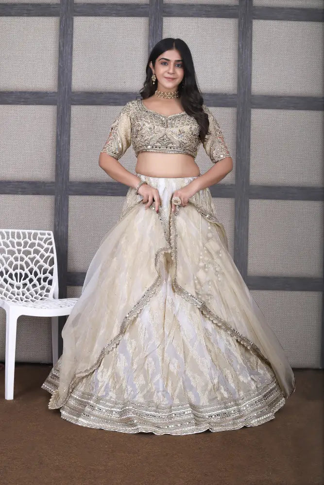 MyFashion -KLS-1043 White Gold Lehenga With Exclusive Handwork