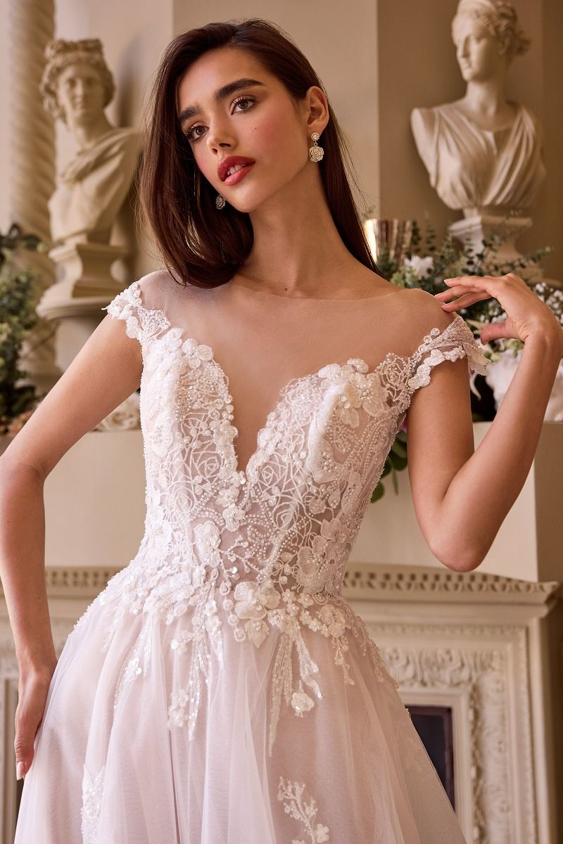 Andrea And Leo -WL038 Cap Sleeve Lace Applique Tulle Ball Gown