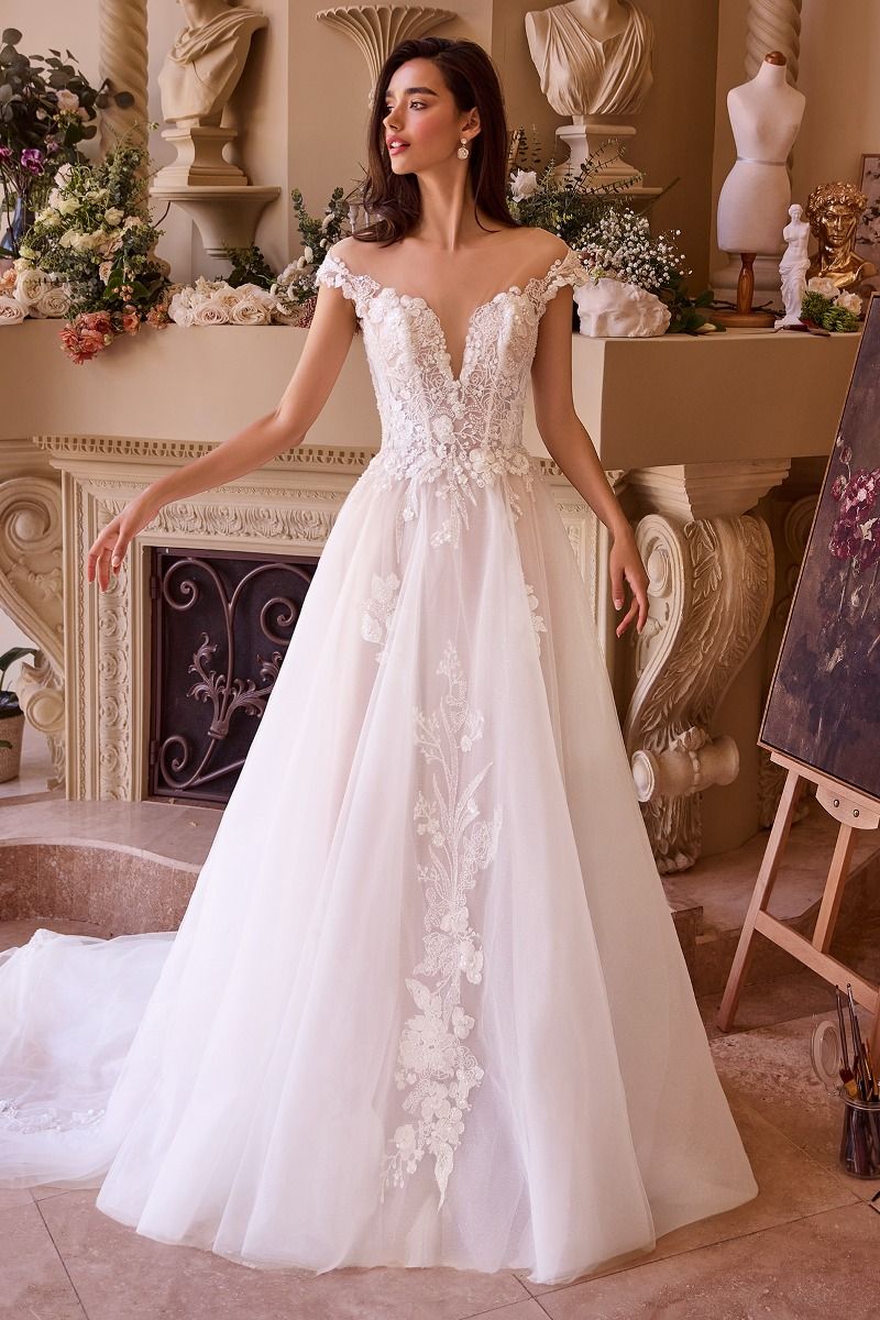 Andrea And Leo -WL038 Cap Sleeve Lace Applique Tulle Ball Gown