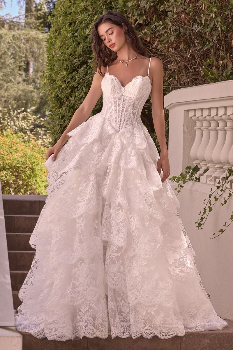 Andrea and Leo -WL076 Lace Sleeveless Sweetheart Layered A-line Gown