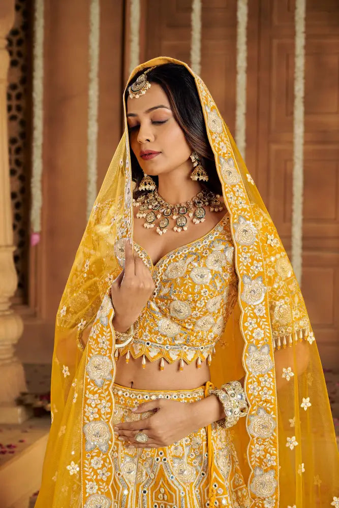MyFashion -KLS-1136 Yellow Silk Lehenga With Dupatta And Intricate Jarkan Embroidery