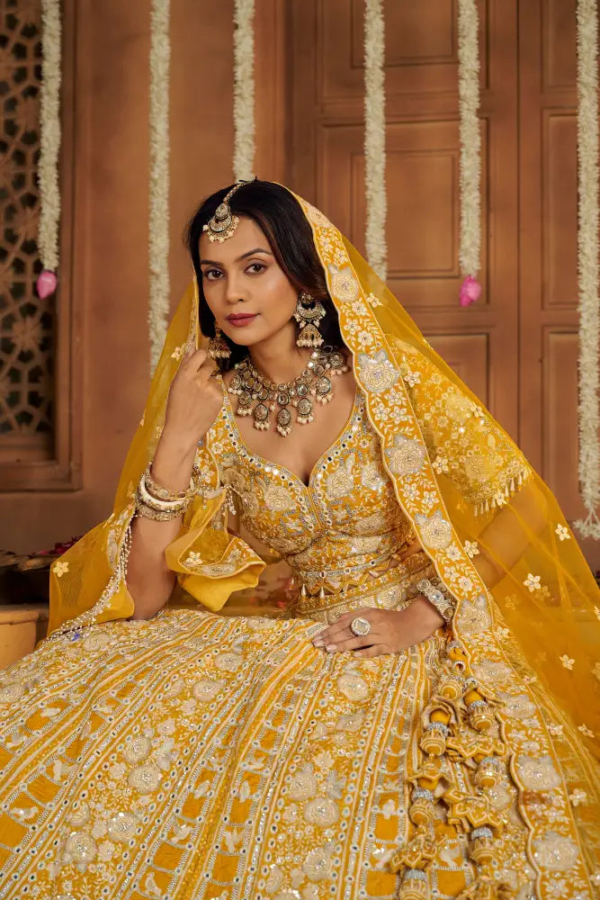 MyFashion -KLS-1136 Yellow Silk Lehenga With Dupatta And Intricate Jarkan Embroidery