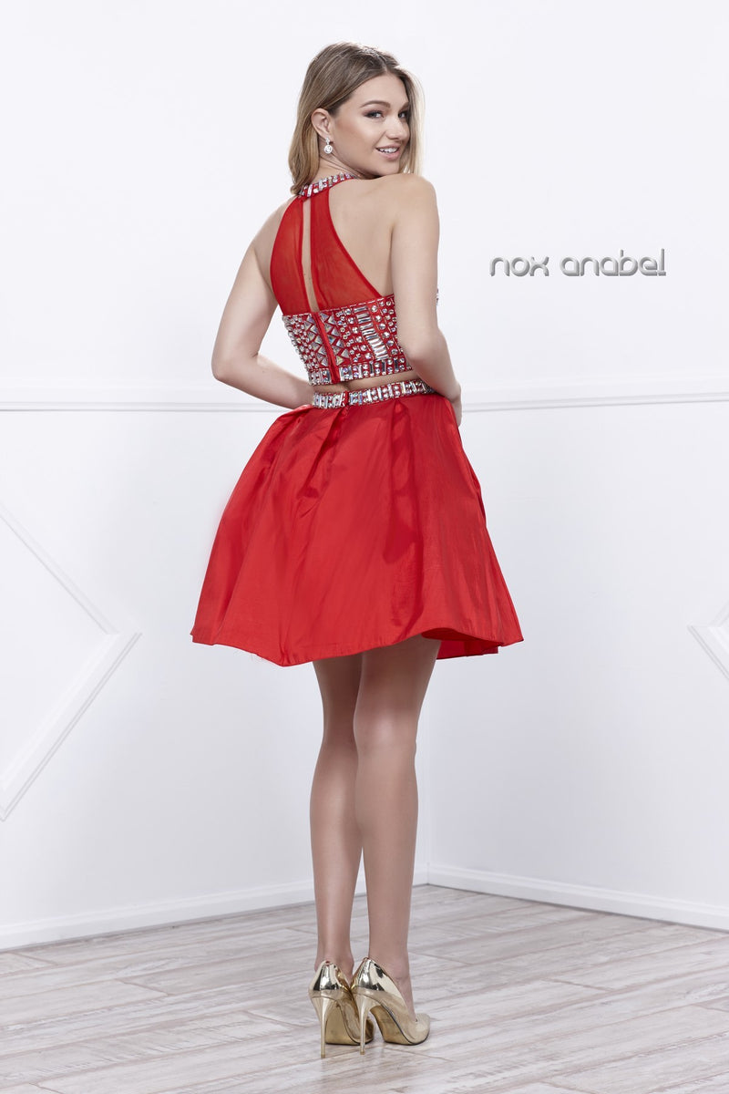 Short Beaded Halter Crop Top Dress by Nox Anabel -6053