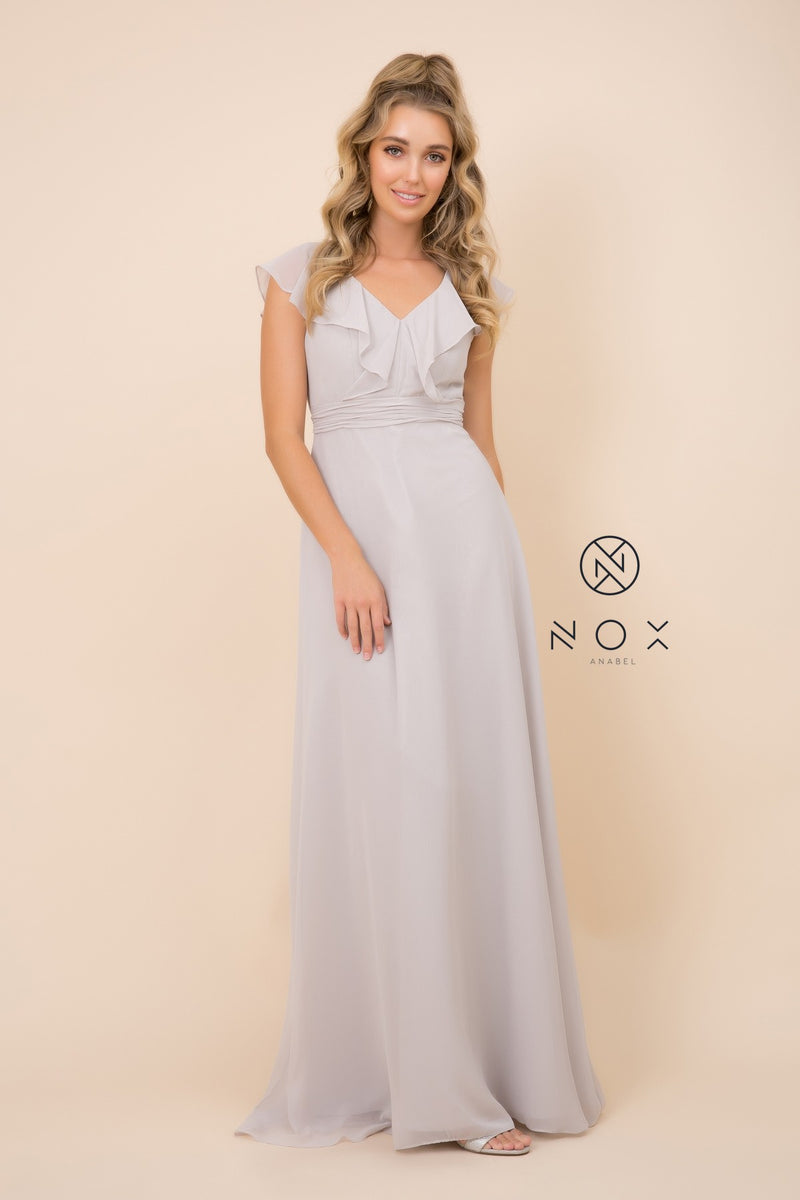 Long Butterfly Chiffon Sleeve Dress By Nox Anabel -7123