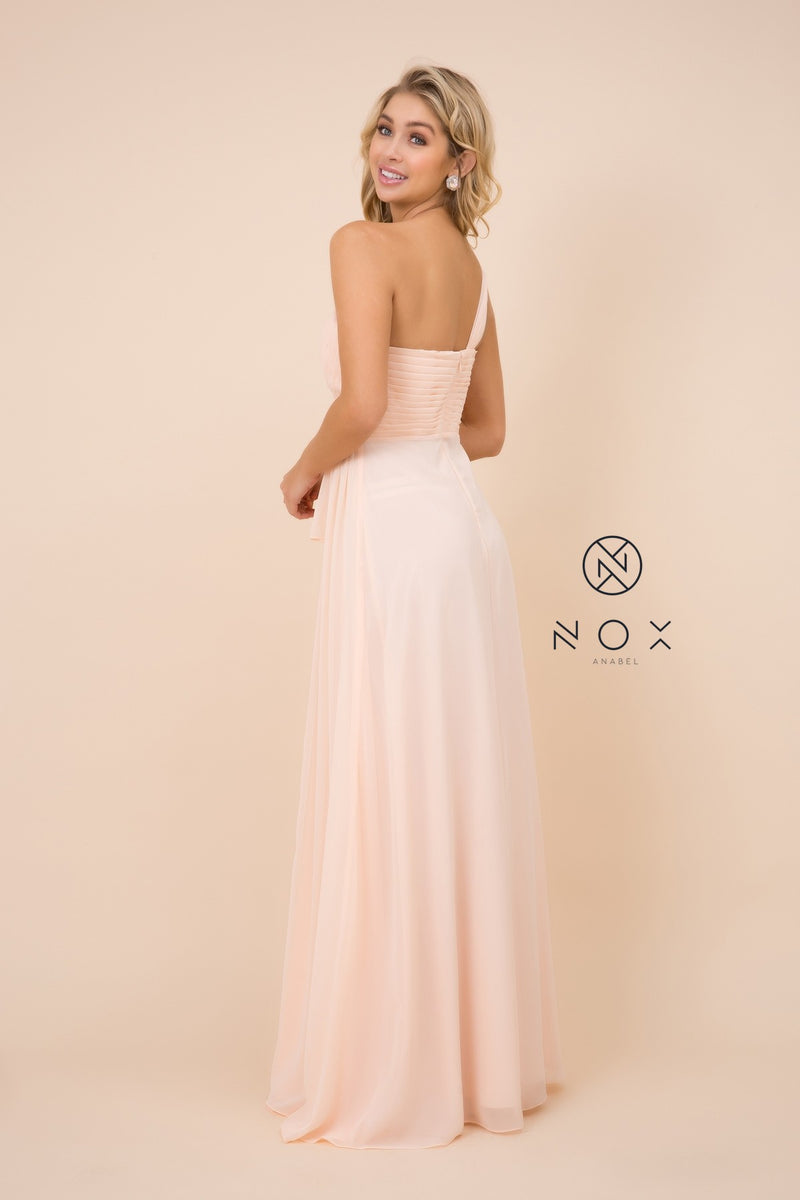 Long One Shoulder Dress With Ruched Bodice By Nox Anabel -7125