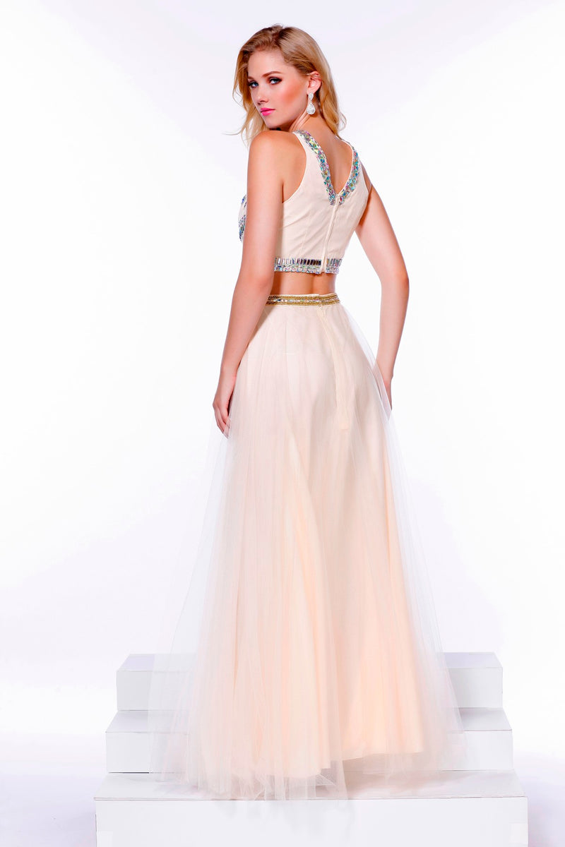 Long Beaded Sleeveless Crop Top Dress By Nox Anabel -8162