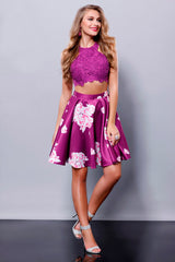 Short Two Piece Purple Floral Print Dress By Nox Anabel -6219