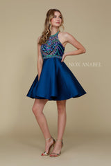 Short Racerback Dress With Beaded Bodice By Nox Anabel -6251