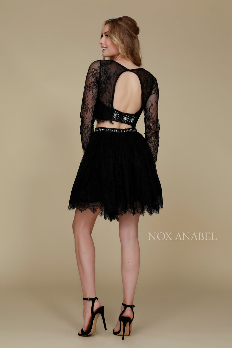Short Two Piece Lace Dress With Long Sleeves By Nox Anabel -6268