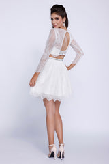 Short Two Piece Lace Dress With Long Sleeves By Nox Anabel -6268