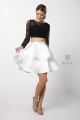 Short Two Piece Dress With Lace Top By Nox Anabel -6290