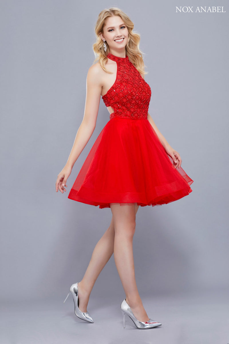Short Illusion Dress With Beaded Top By Nox Anabel -6316